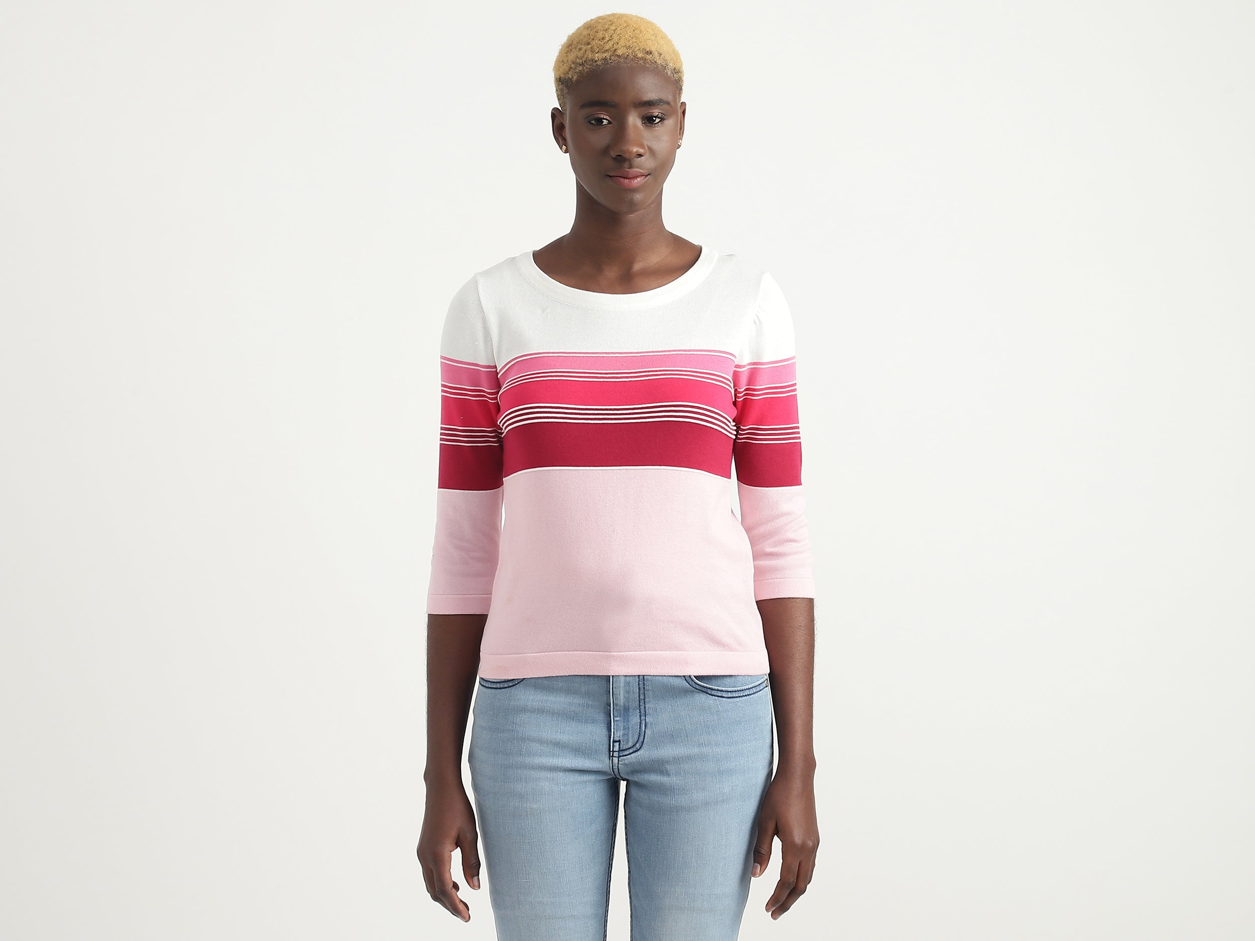 Cotton Striped Round Neck Women Tops