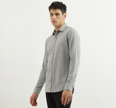 Slim Spread Collar Self Design Shirts