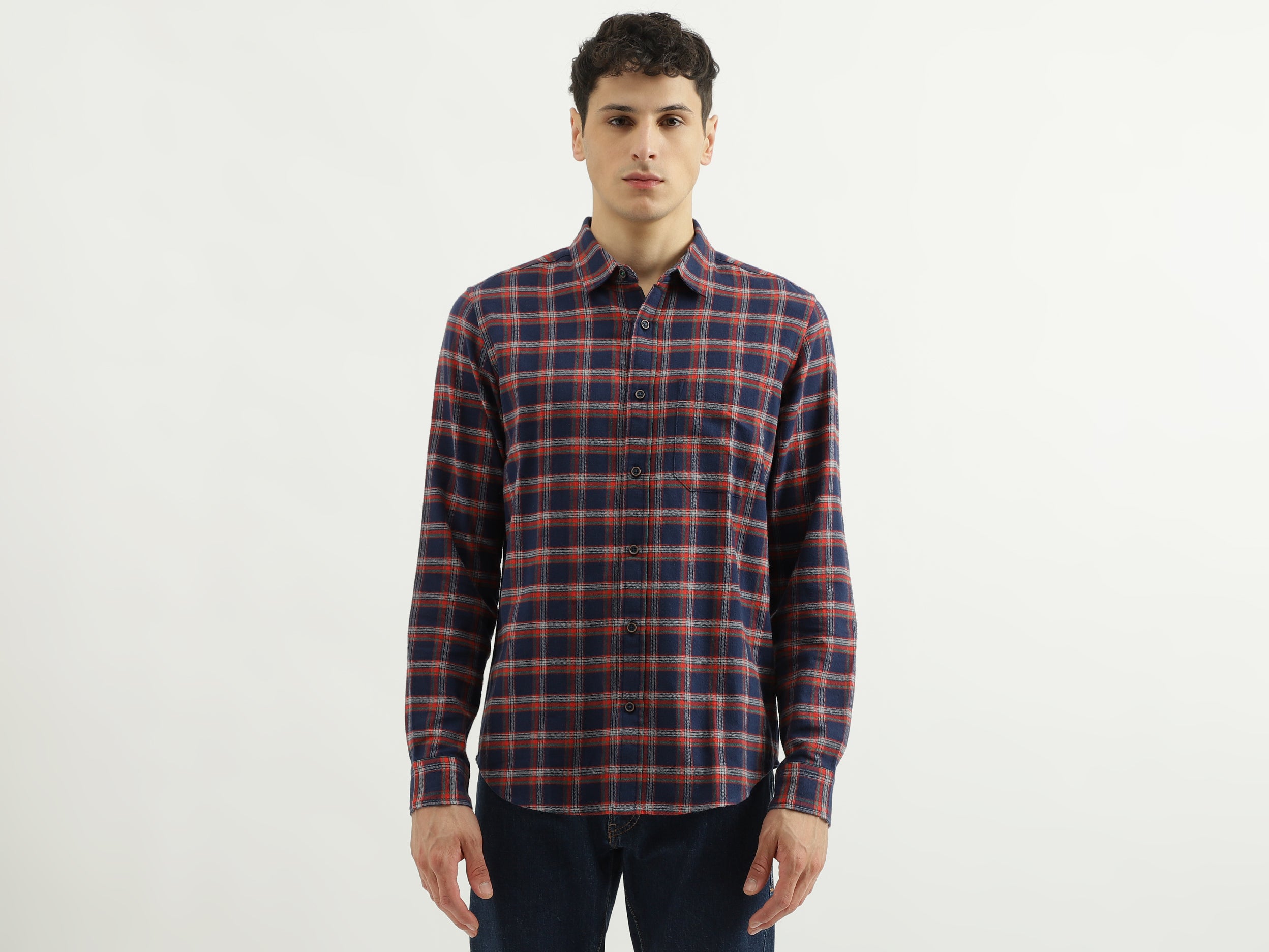 Regular Spread Collar Checkered Shirts