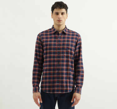 Regular Spread Collar Checkered Shirts