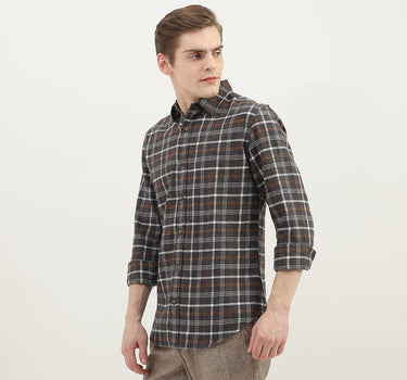 Men Checked Spread Collar Shirt