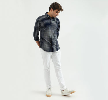 Men Checked Spread Collar Shirt