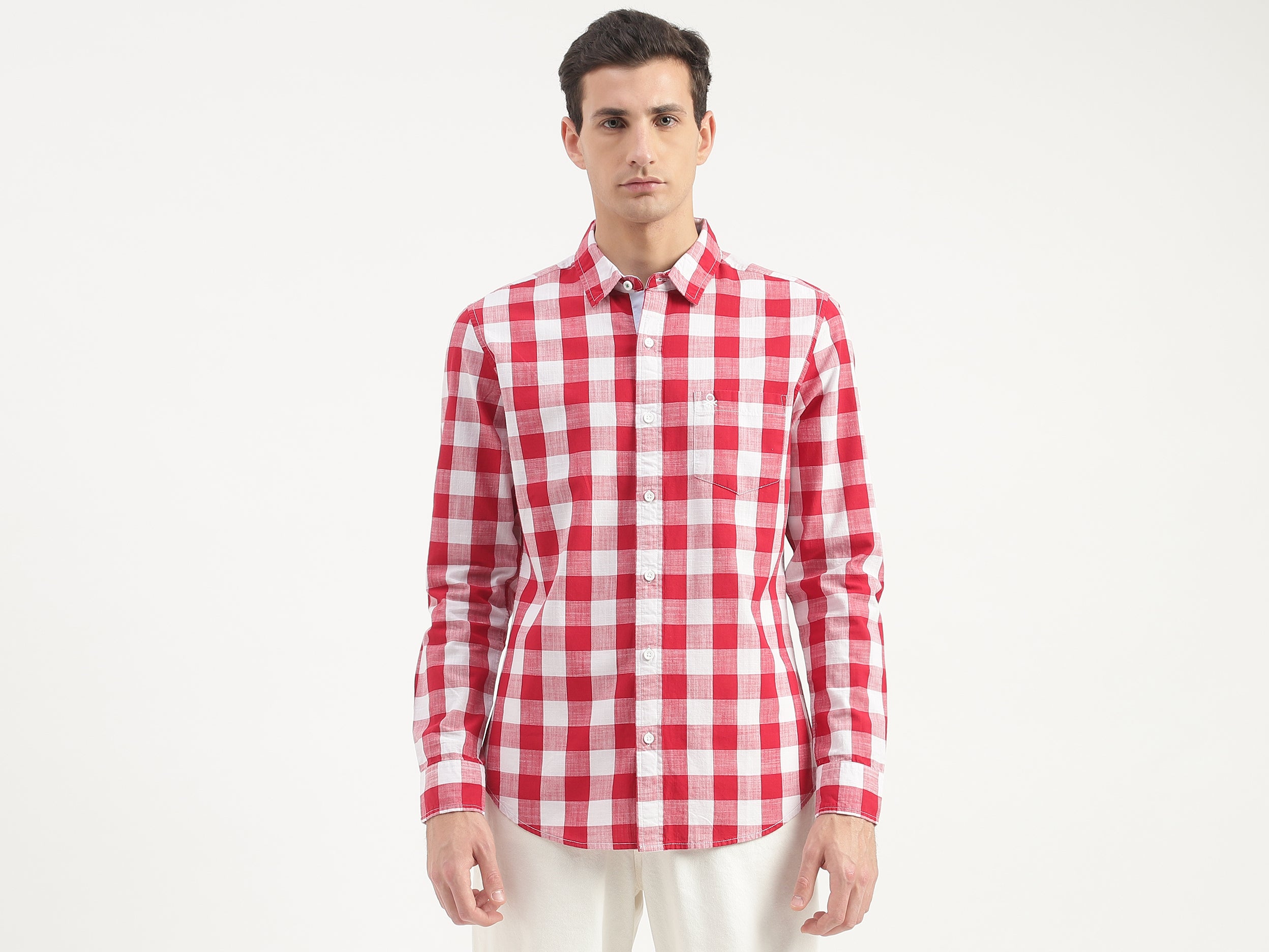 Slim Fit Long Sleeve Checked Shirt