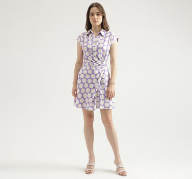 Women's Regular Fit Spread Collar Printed Shirt Dress