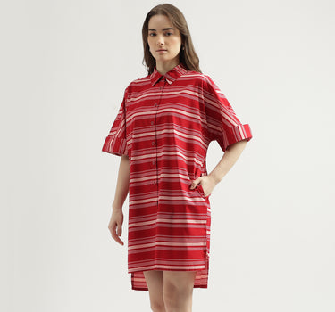 Women's Regular Fit Spread Collar Striped Shirt Dress