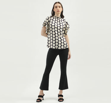 Women's Regular Fit Ruffled Neck Printed Tops