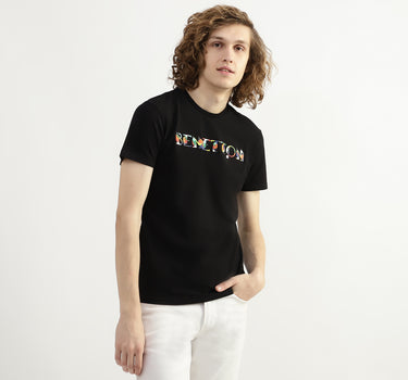 Men Applique Brand Logo Round Neck T-shirt