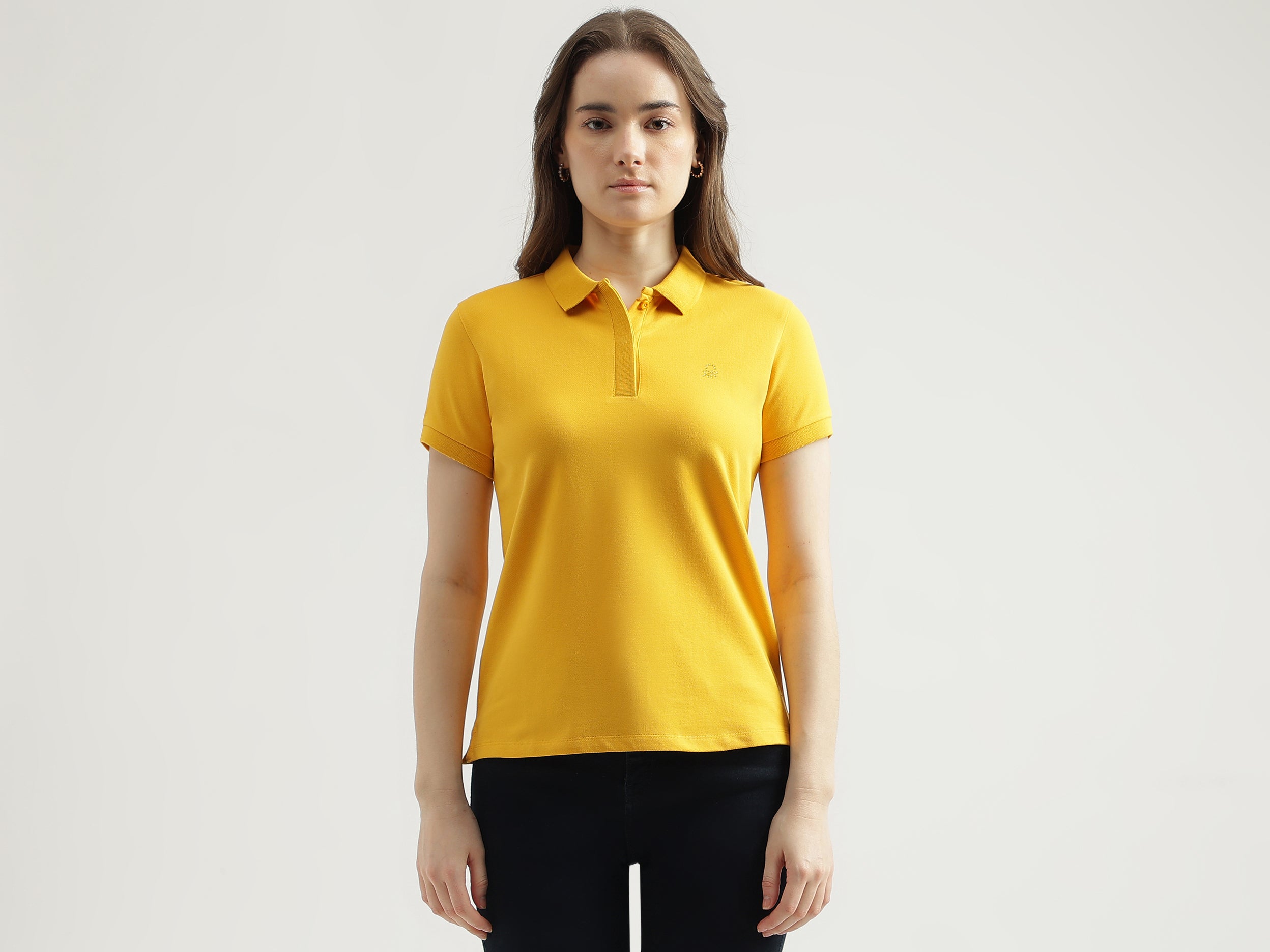 Regular Fit Polo Neck Solid Women's T-Shirt