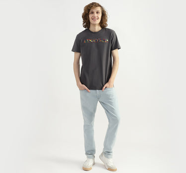 Men Applique Brand Logo Round Neck T-shirt