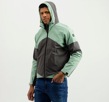 Regular Fit Hooded Colourblocked Jacket