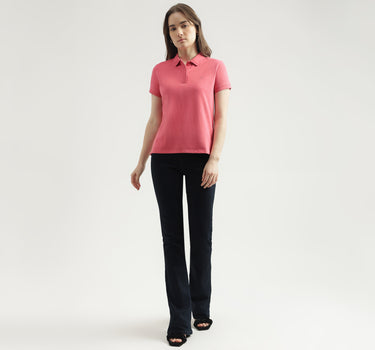 Regular Fit Polo Neck Solid Women's T-Shirt