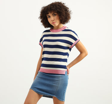 Women Striped Round Neck Top