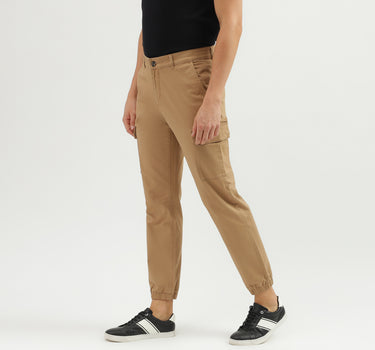 Men's Solid Jogger Fit Trousers with Button Closure