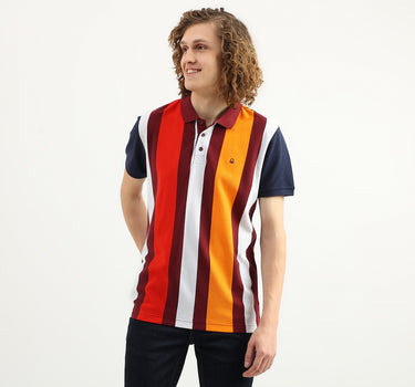 Men Striped Polo Collar T-Shirt