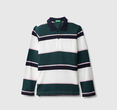 Black And Green Striped Polo T-Shirt