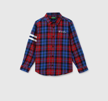 Boys Checked Spread Collar Shirt