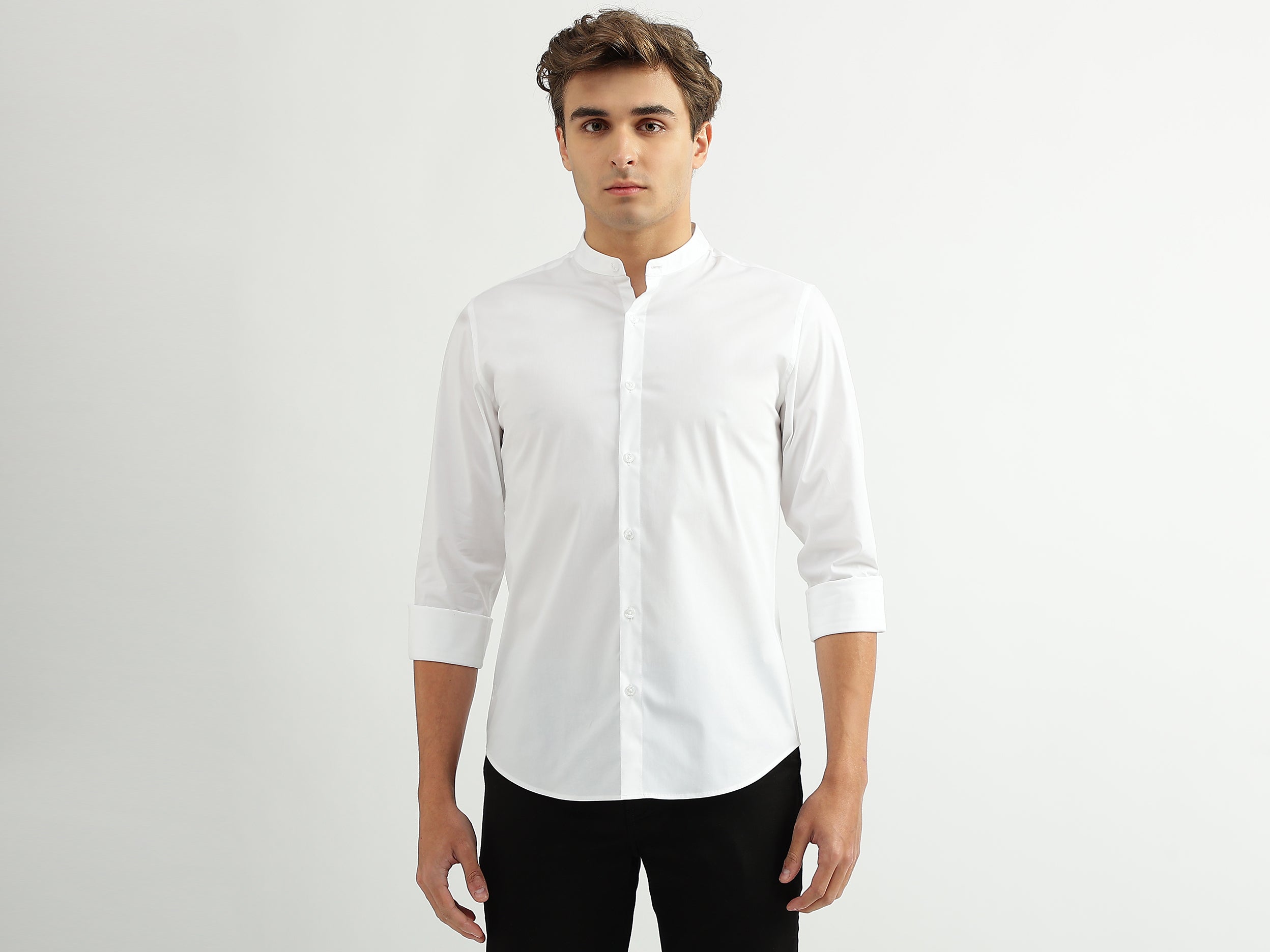 Men Solid Mandarin Collar Shirt