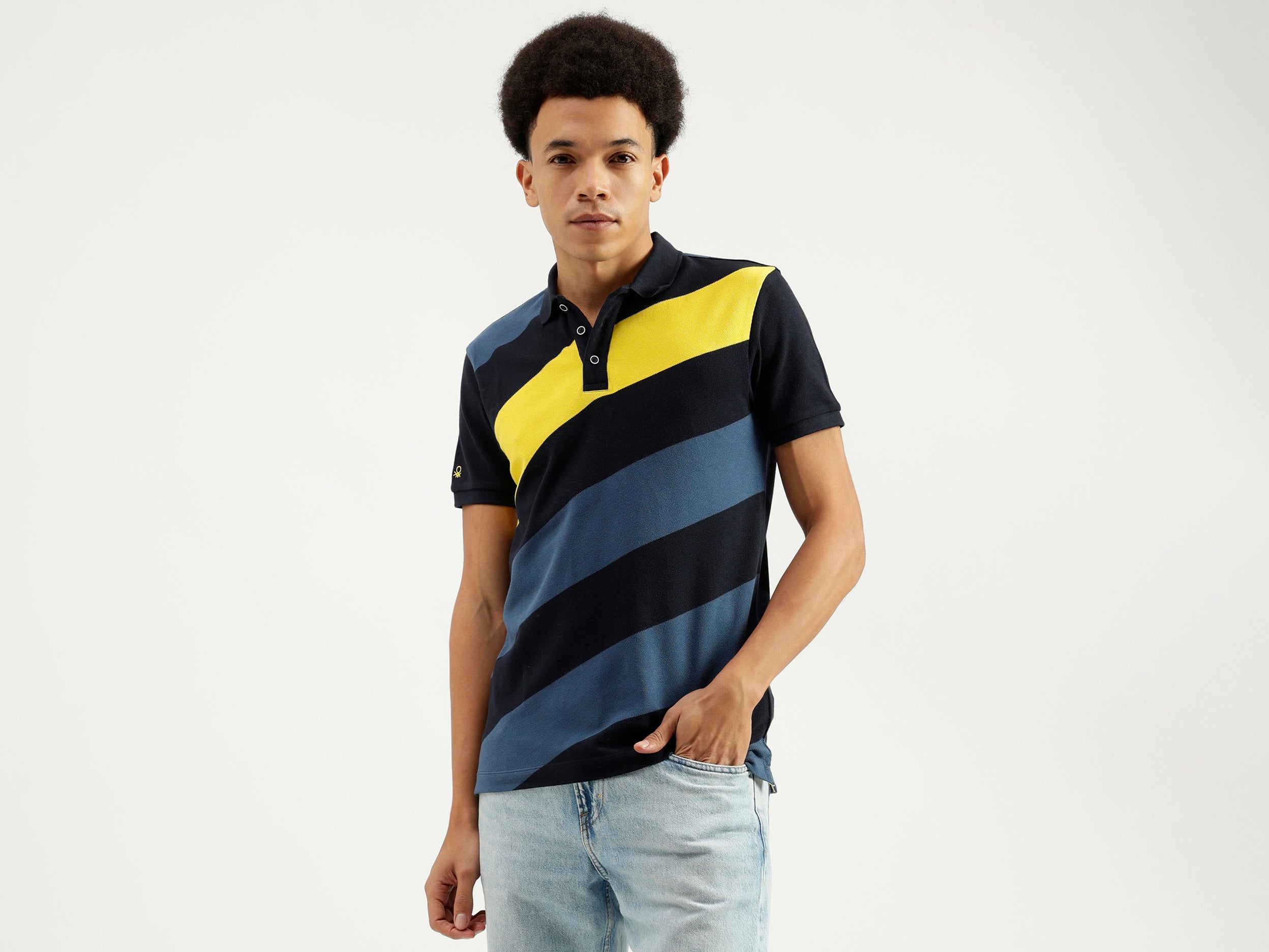 Polo Neck Striped Pattern T-Shirt