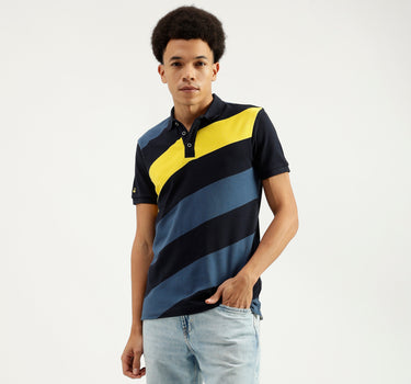 Polo Neck Striped Pattern T-Shirt