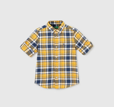 Boy's Regular Fit Spread Collar Checked Shirt