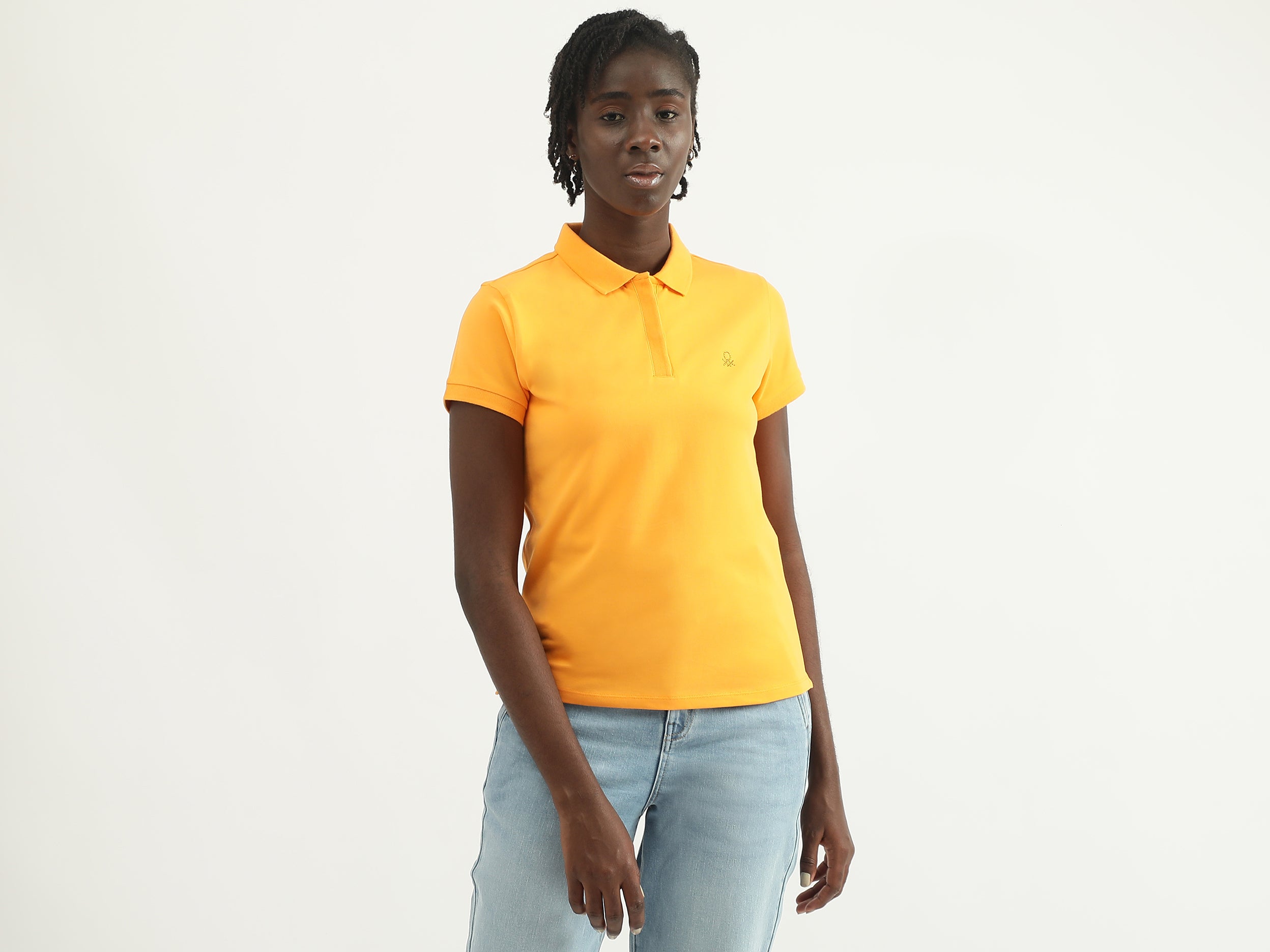 Women Solid Polo Collar T-shirt