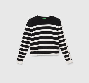 Women's Regular Fit Crew Neck Striped Sweater