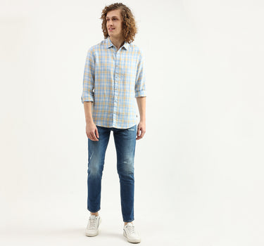 Men Checked Spread Collar Shirt