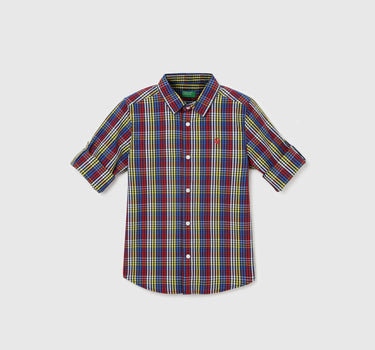 Boy's Regular Fit Spread Collar Checked Shirt