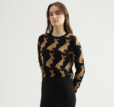 Women's Regular Fit Round Neck Printed Sweater