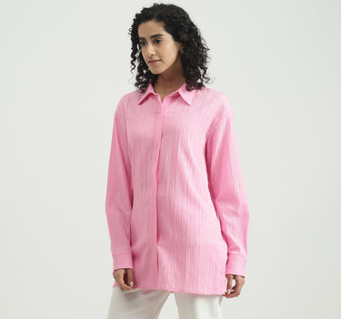 Polyester Solid Spread Collar Women Shirts