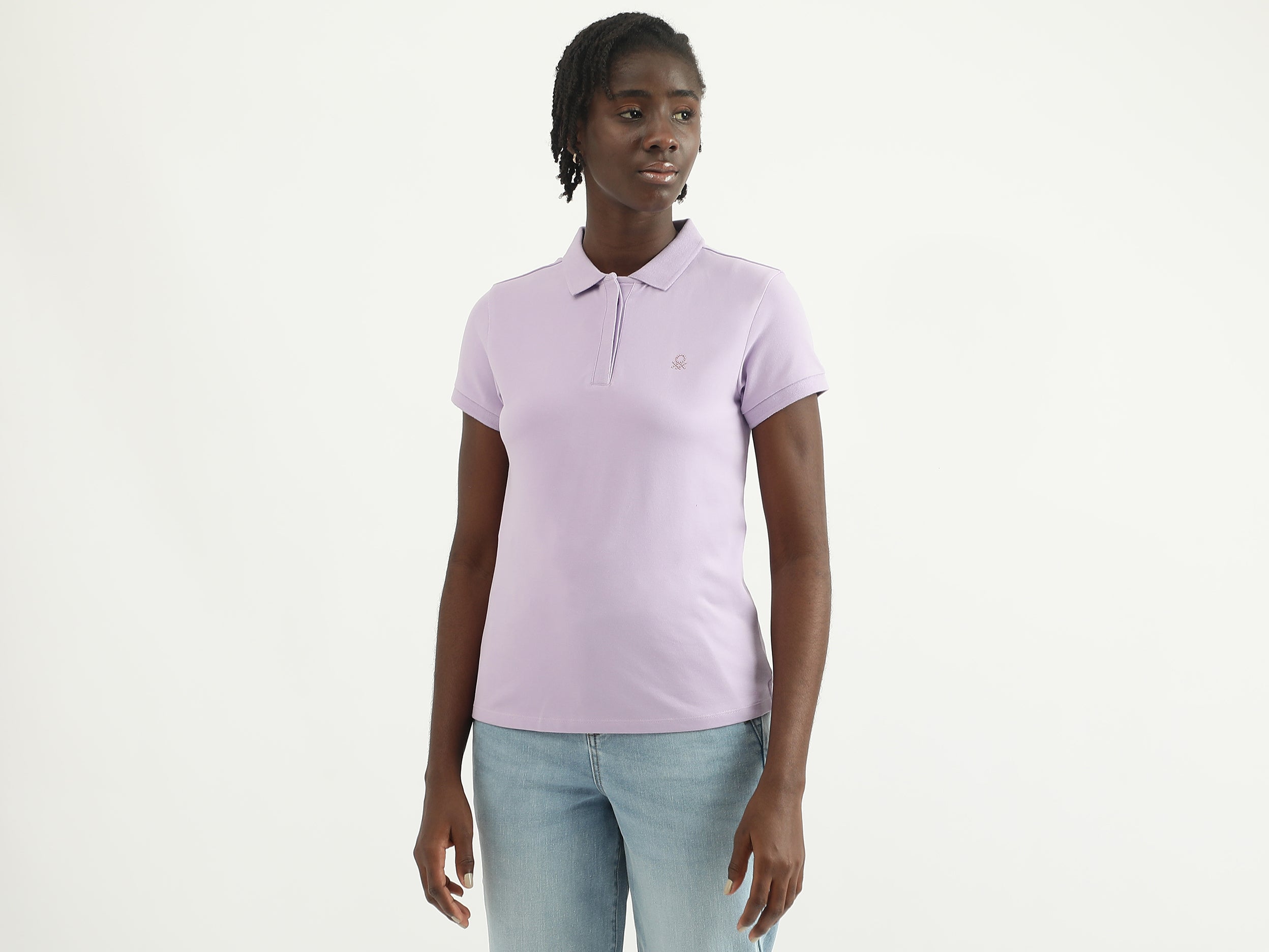 Women Solid Polo Collar T-shirt