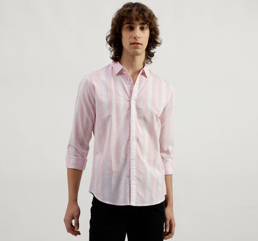 Slim Fit Spread Collar Striped Shirt