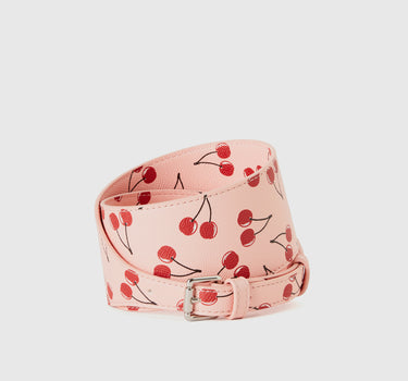 Textured Imitation Leather with Pink Pear Pattern and Secure Metal Buckle