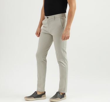 Men's Solid Slim Fit Trousers with Button Closure