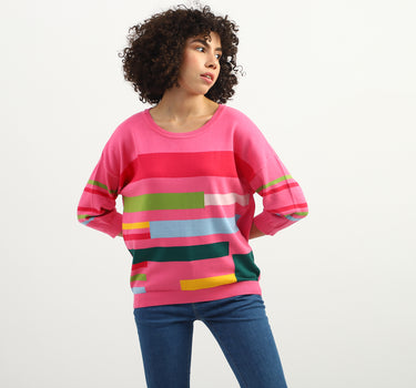 Women Colorblock Round Neck Sweater