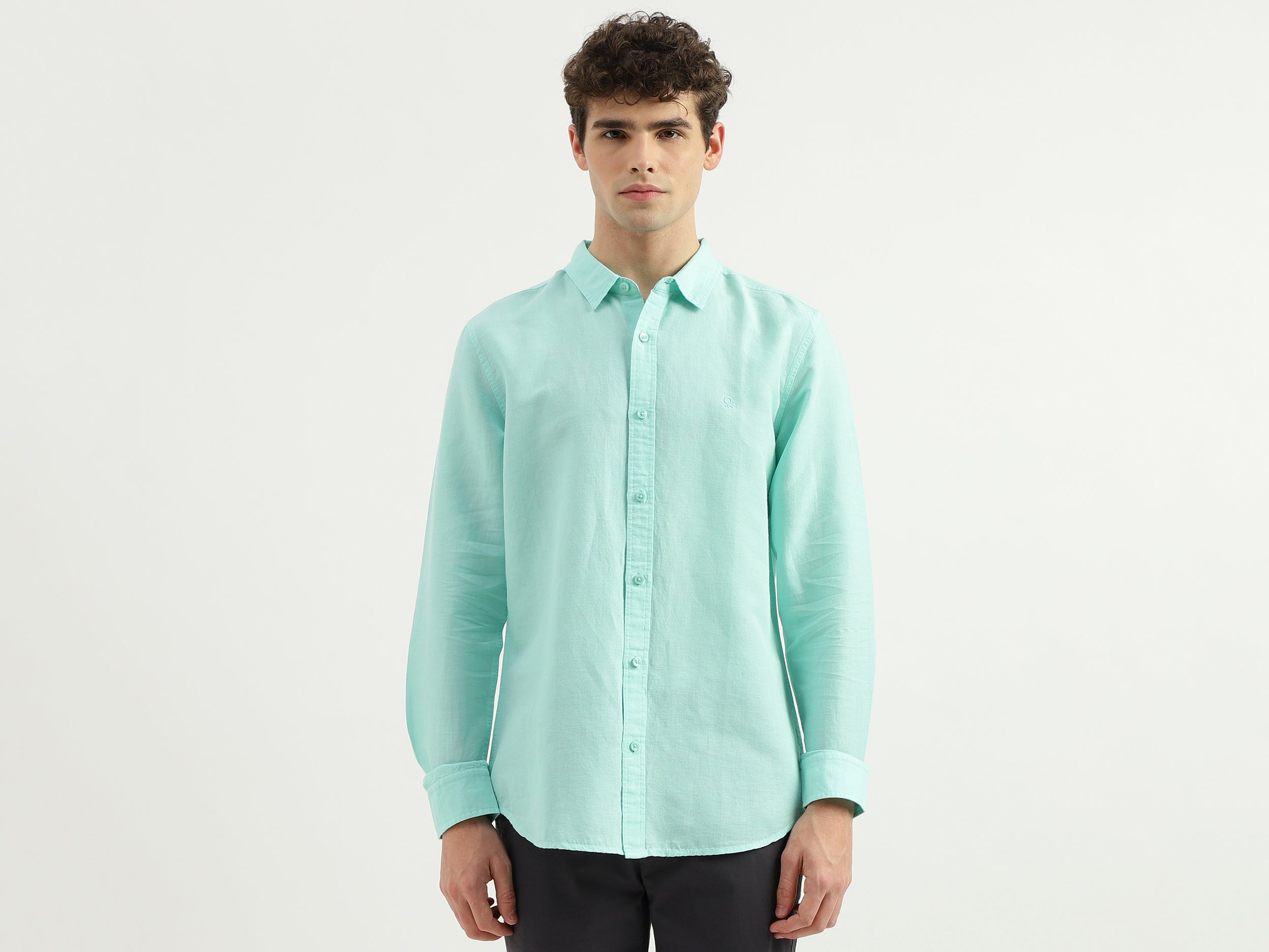 Slim Fit Spread Collar Solid Shirt