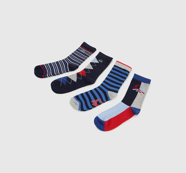 Pack of 4 Striped & Patterned Mid-Calf Socks