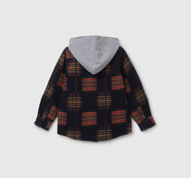 Boy's Regular Fit Hooded Neck Checked Shacket