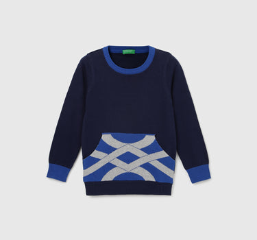 Boy's Regular Fit Crew Neck Colorblock Sweater