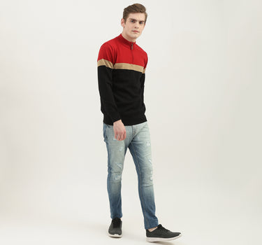 Men Colorblock High Neck Sweater