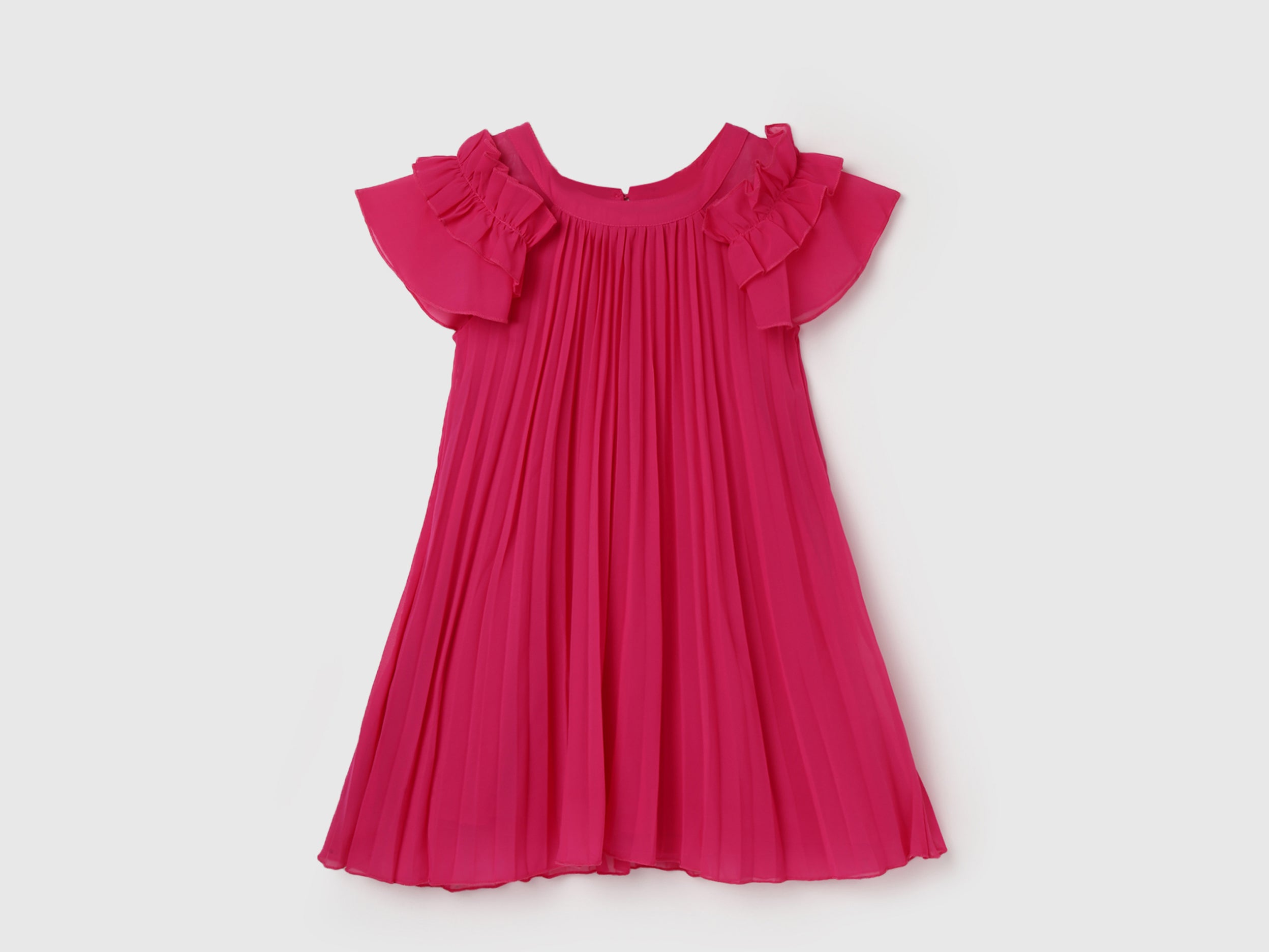 Girl's Regular Fit Round Neck Pleated Dresses