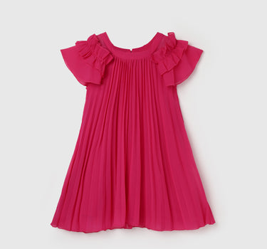 Girl's Regular Fit Round Neck Pleated Dresses