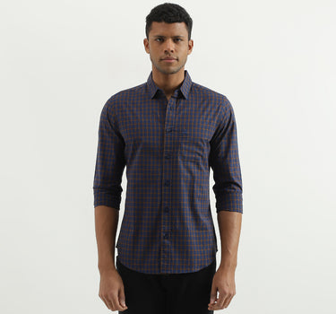 Slim Fit Spread Collar Checked Shirt