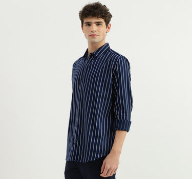 Slim Fit Spread Collar Striped Shirt