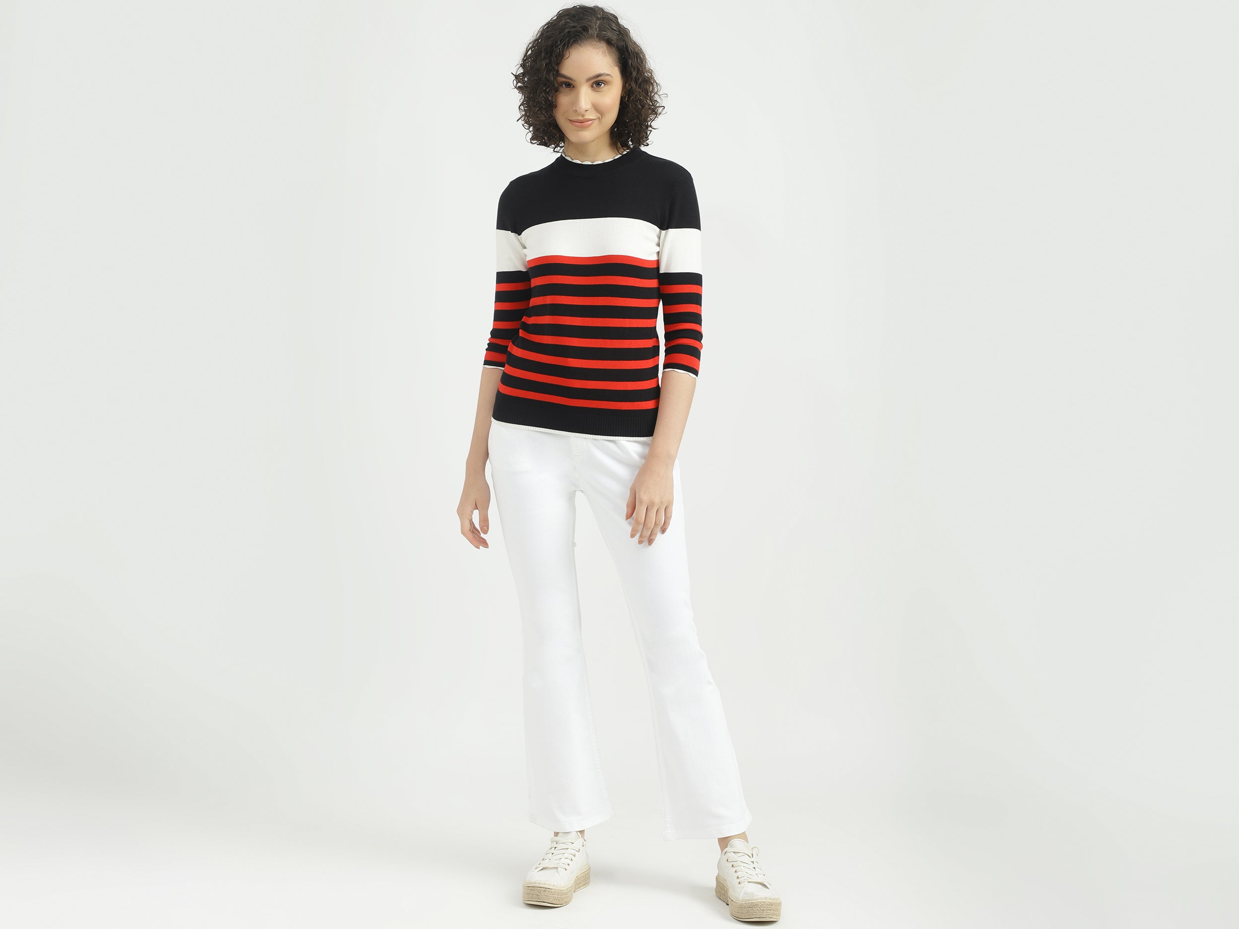 Women Striped Round Neck Sweater