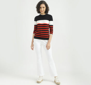 Women Striped Round Neck Sweater