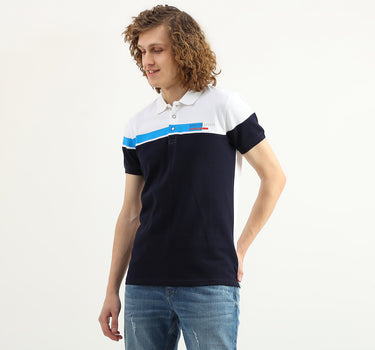 Men Colorblock Polo Collar T-Shirt