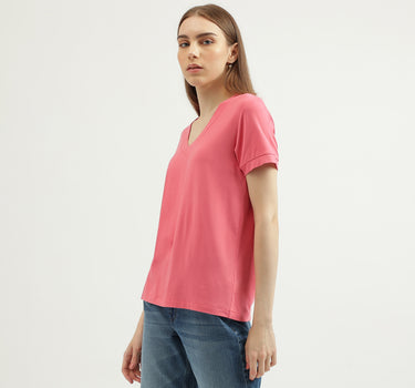 Women's Regular Fit V-Neck Solid T-shirt