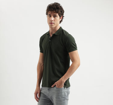 Regular Fit Polo Neck Solid Pattern T-shirt