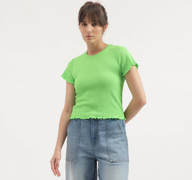 Regular Fit Round Neck Self-Design Top